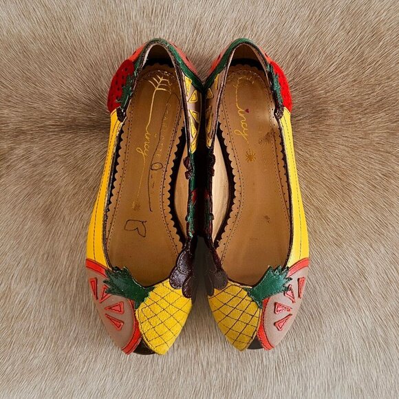 Charlotte Olympia Incy Tutti Frutti Peep Toe Leather Ballet Flats Shoes Girls 29 - Picture 9 of 14